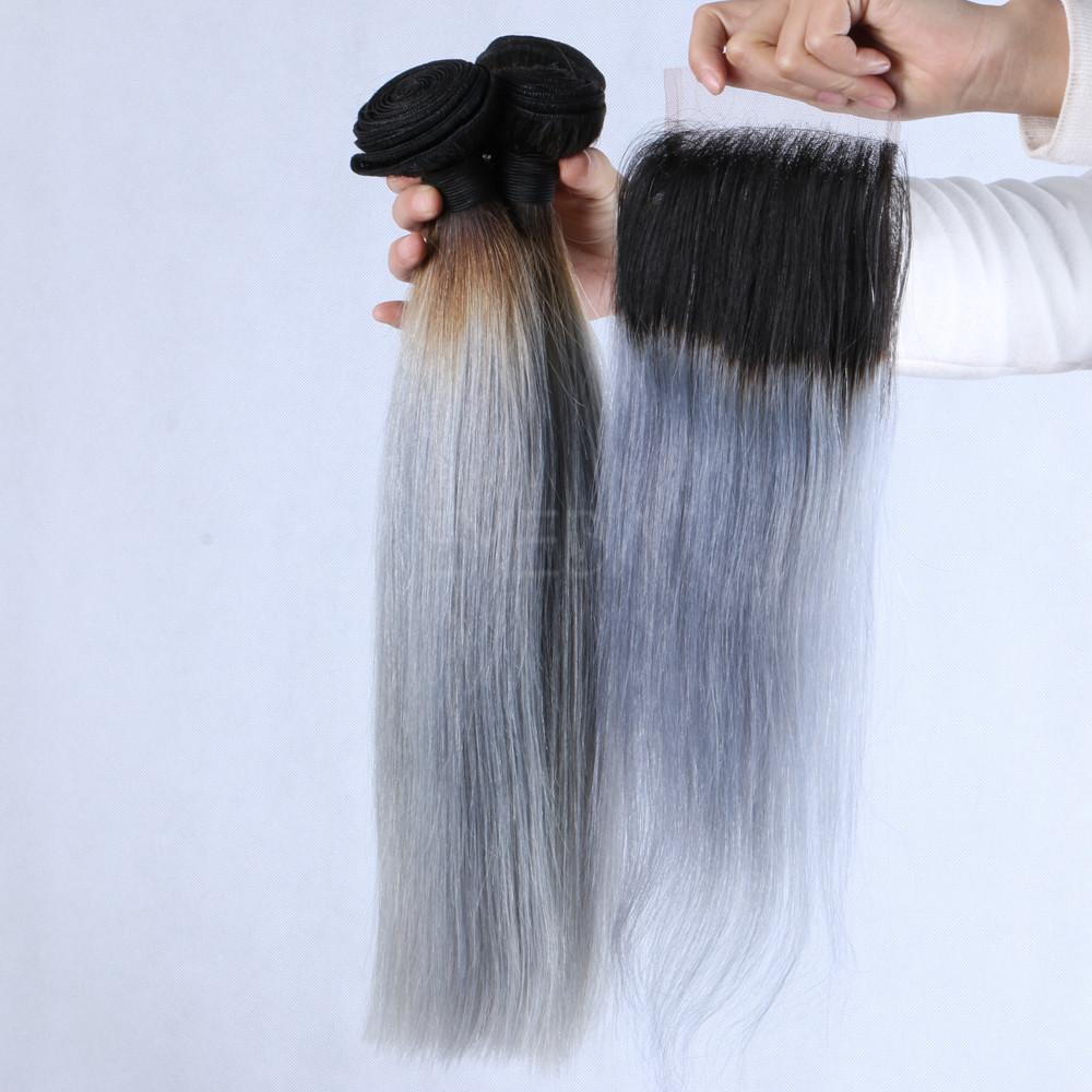 Silver hair extensions with closure LJ238